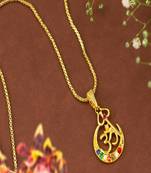 Om designer studded gold plated pendant with chain