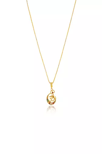 Om designer studded gold plated pendant with chain