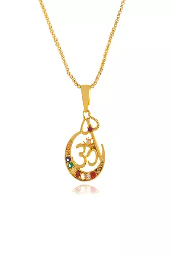 Om designer studded gold plated pendant with chain