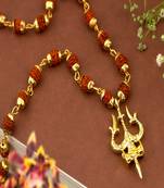 Gold capped rudraksha and trident pendant necklace