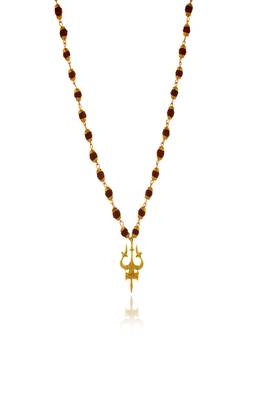 Gold capped rudraksha and trident pendant necklace 2