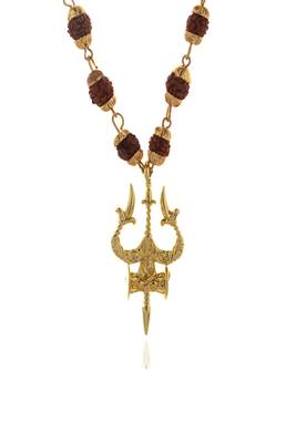 Gold capped rudraksha and trident pendant necklace 3