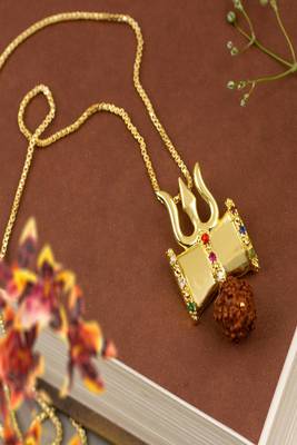 Om design rudraksha studded pendant with chain 1