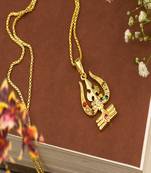 Trishul design studded gold plated pendant with chain