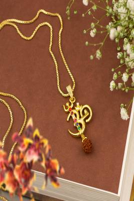 Om design rudraksha studded pendant with chain 1