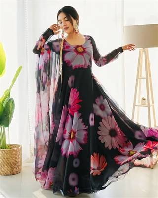 Attractive black georgette gown for women with dupatta 1