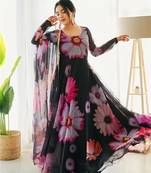 Attractive black georgette gown for women with dupatta