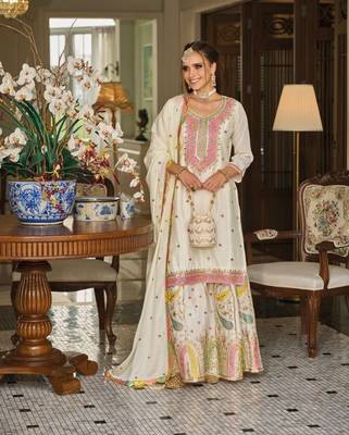 WHITE COLORE CHINON PARTY WEAR SALWAR SUIT SET  1