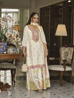 WHITE COLORE CHINON PARTY WEAR SALWAR SUIT SET  2