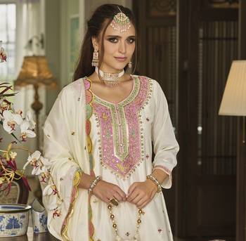 WHITE COLORE CHINON PARTY WEAR SALWAR SUIT SET  3