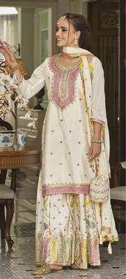 WHITE COLORE CHINON PARTY WEAR SALWAR SUIT SET  4