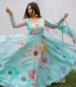 Attractive sky blue georgette gown for women with dupatta