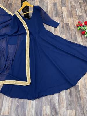 Attractive blue georgette gown for women with dupatta 3