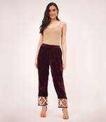 Maroon silk velvet straight pants