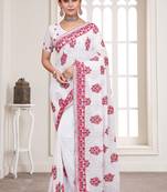 White Resham sequin Embroidery Georgette Saree