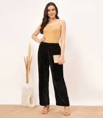 Black silk velvet straight pants