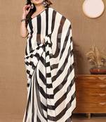 Black Soft Georgette Printed Saree With Mono Banglory Blouse & Saree Is One Minute Ready To Wear Pre-Stitiched Saree