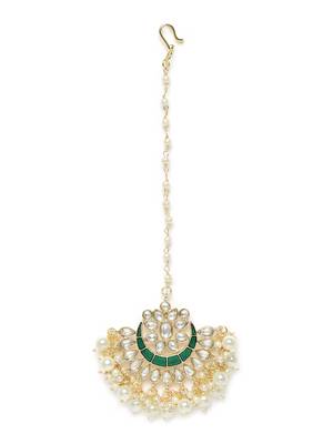 Laida green gold plated hand crafted kundan studded maang tikka 2