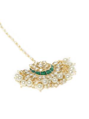 Laida green gold plated hand crafted kundan studded maang tikka 3