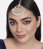 Laida gold-plated and white kundan chand style & pearl beaded maang tikka