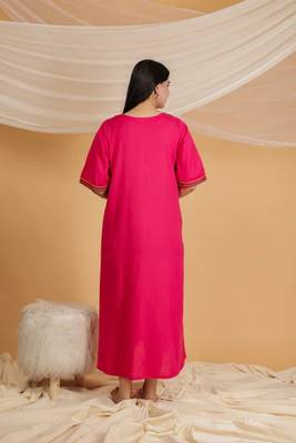 FUCHSIA PINK EMBROIDERED SHORT NIGHT DRESS 2