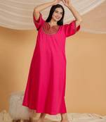 FUCHSIA PINK EMBROIDERED SHORT NIGHT DRESS