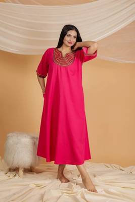 FUCHSIA PINK EMBROIDERED SHORT NIGHT DRESS 3