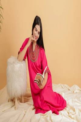 FUCHSIA PINK EMBROIDERED SHORT NIGHT DRESS 4
