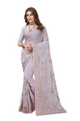 Lavender Heavy Resham Embroidery Georgette Saree