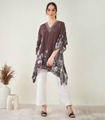 Brown embellished floral kaftan top