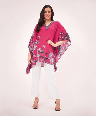 Maroon embellished floral kaftan top 1