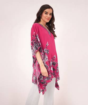 Maroon embellished floral kaftan top 3