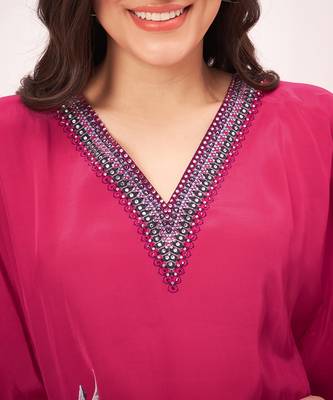 Maroon embellished floral kaftan top 5