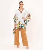Multicoloured embellished floral kaftan top