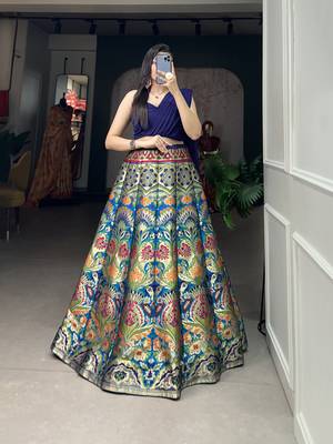 Navy Blue Banarasi Silk Zari Woven Lehenga Choli 1
