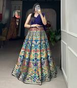 Navy Blue Banarasi Silk Zari Woven Lehenga Choli
