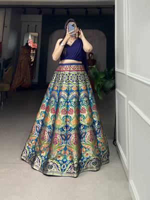 Navy Blue Banarasi Silk Zari Woven Lehenga Choli 5