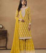 Mustard faux georgette embroidered salwar kameez