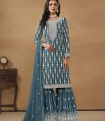 Teal faux georgette embroidered salwar kameez