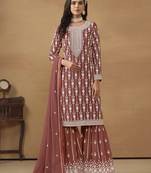 Light brown faux georgette embroidered salwar kameez