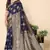 Navy Blue Woven Silk Blend Saree With Blouse