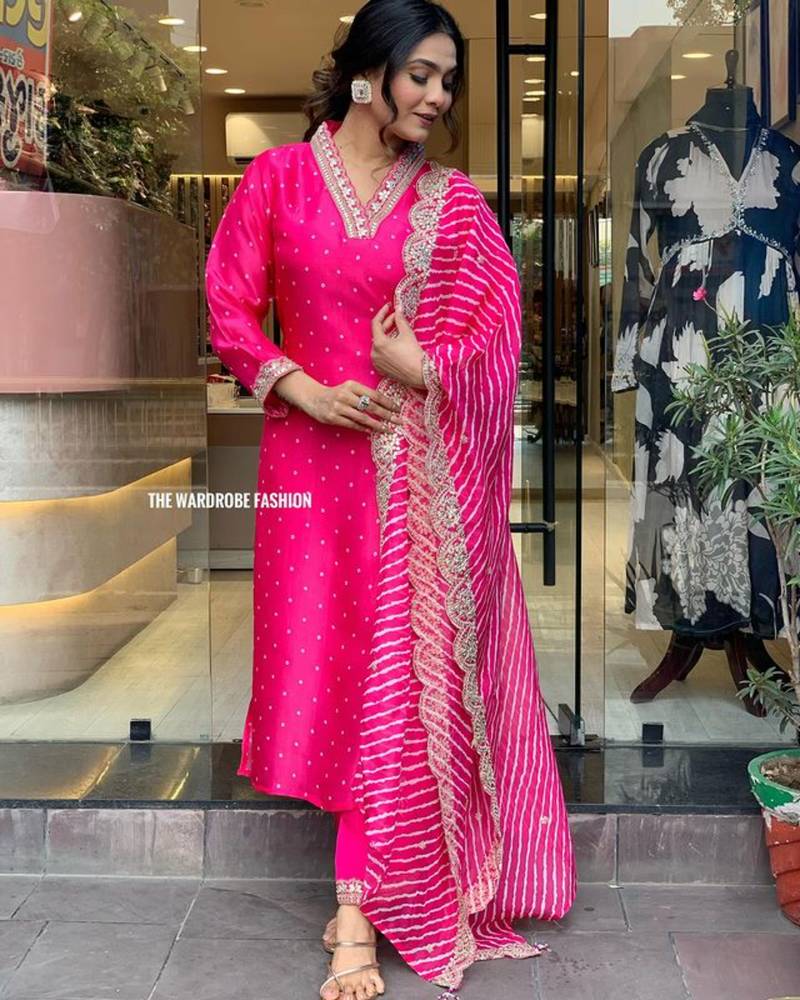 Women pink embroidered viscose stitched party wear salwar kameez