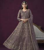 Dusty purple net heavy thread embroidery, zari with sequins work salwar kameez