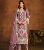 Mauve soft organza heavy thread embroidery with sequins work salwar kameez