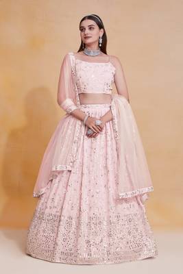 Designer Peach Sequins Embroidery Work Lehenga Choli With Dupatta  1