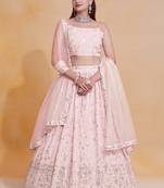Designer Peach Sequins Embroidery Work Lehenga Choli With Dupatta