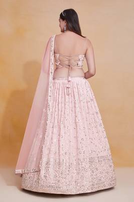 Designer Peach Sequins Embroidery Work Lehenga Choli With Dupatta  3