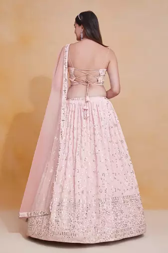 Designer Peach Sequins Embroidery Work Lehenga Choli With Dupatta 