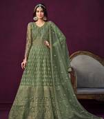 Mehendi net heavy thread embroidery, zari with sequins work salwar kameez