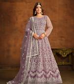 Light purple net heavy thread embroidery work salwar kameez